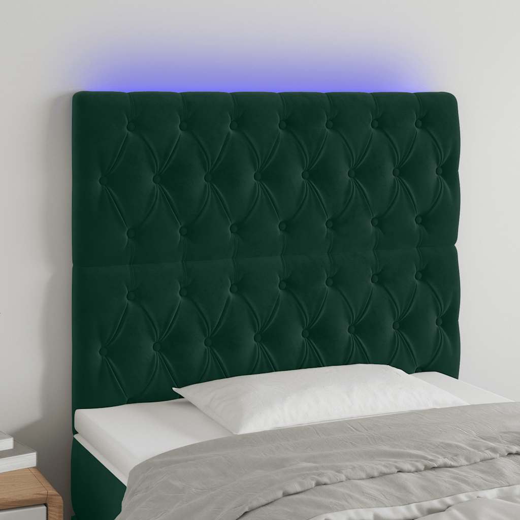 vidaXL Zagłówek do łóżka z LED, ciemnozielony, 90x7x118/128cm, aksamit