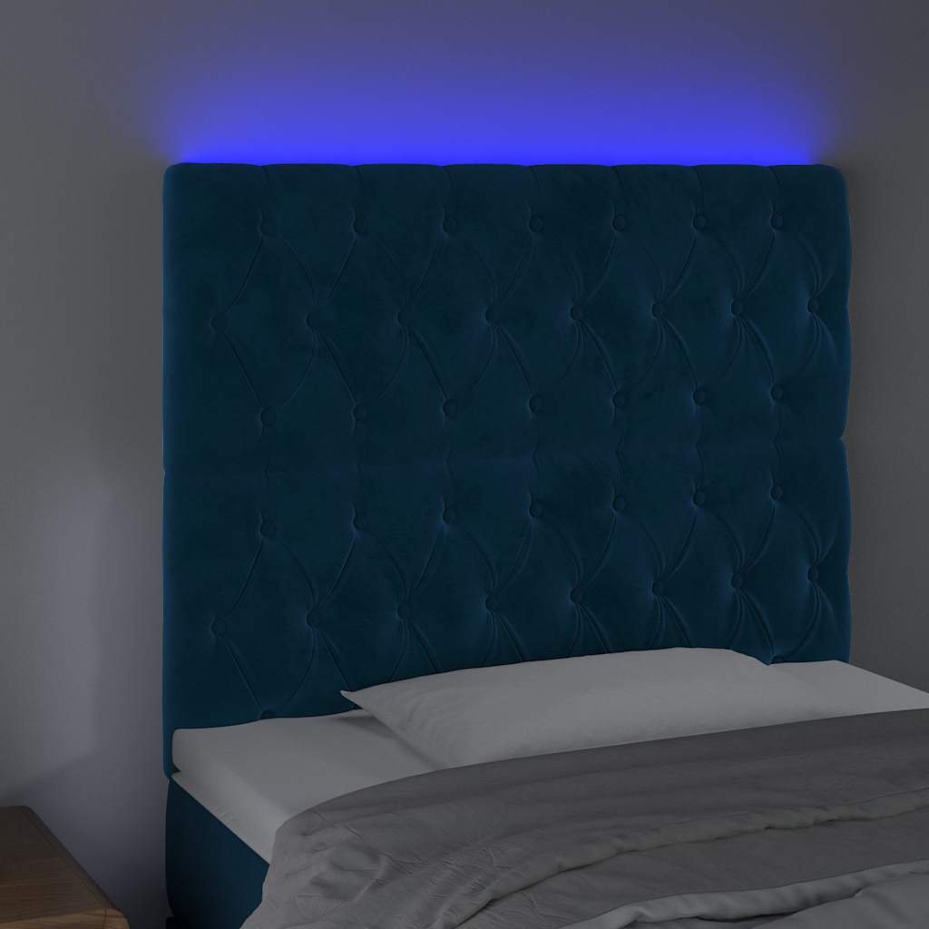 vidaXL Zagłówek do łóżka z LED, ciemnoniebieski, 90x7x118/128 cm