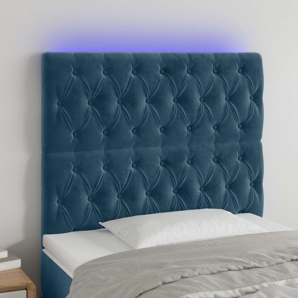 vidaXL Zagłówek do łóżka z LED, ciemnoniebieski, 90x7x118/128 cm