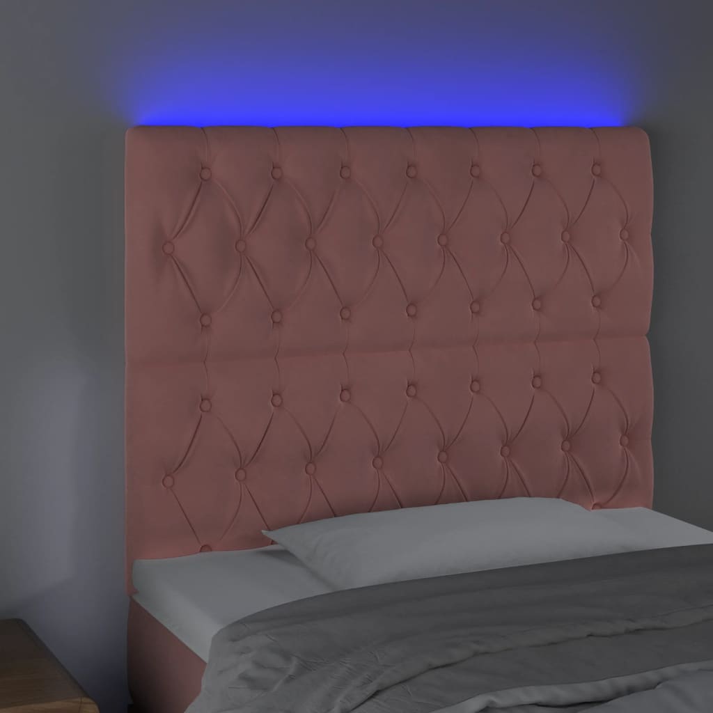 vidaXL Zagłówek do łóżka z LED, różowy, 90x7x118/128 cm, aksamit