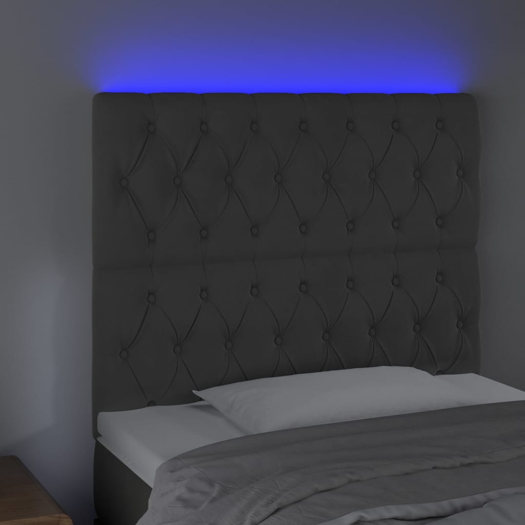 vidaXL Zagłówek do łóżka z LED, ciemnoszary, 100x7x118/128 cm, aksamit