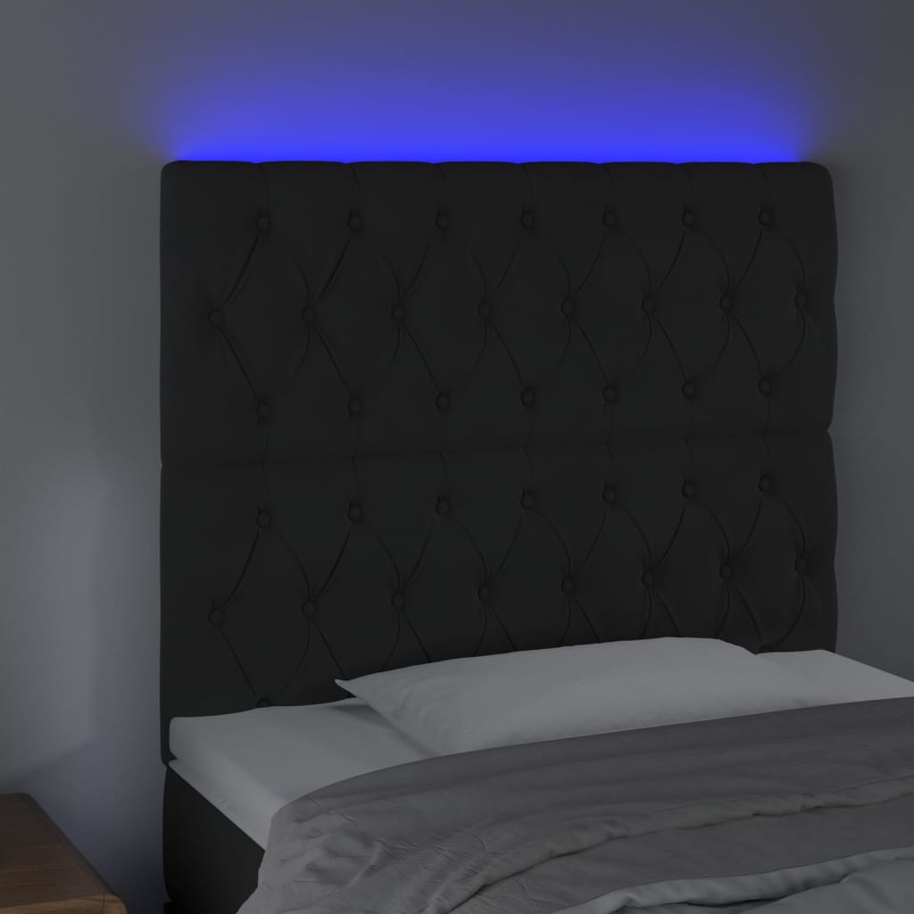 vidaXL Zagłówek do łóżka z LED, czarny, 100x7x118/128 cm, aksamit