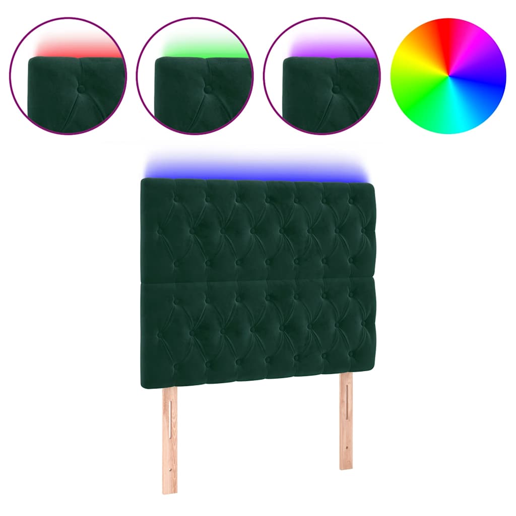 vidaXL Zagłówek do łóżka z LED, ciemnozielony, 100x7x118/128 cm