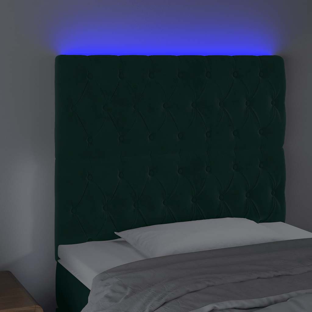 vidaXL Zagłówek do łóżka z LED, ciemnozielony, 100x7x118/128 cm