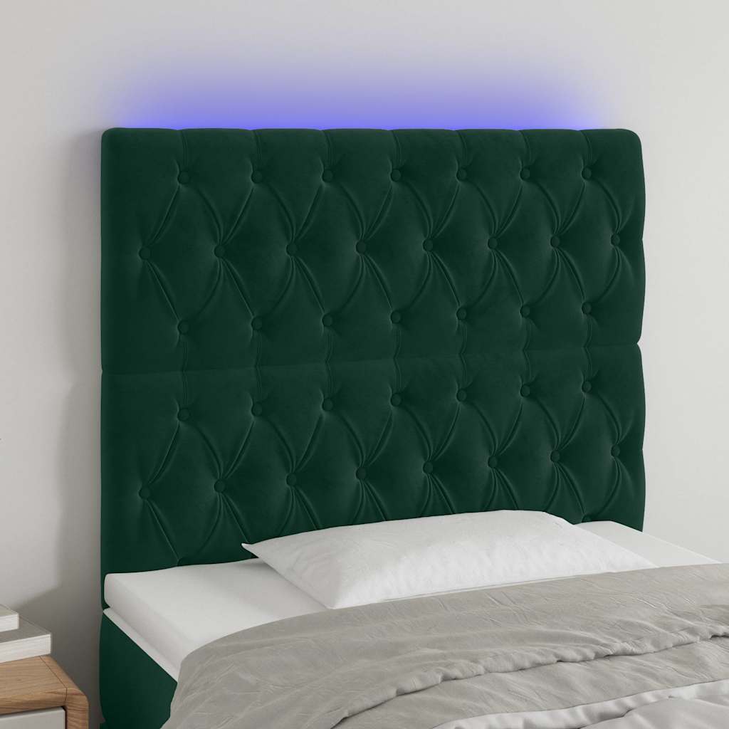 vidaXL Zagłówek do łóżka z LED, ciemnozielony, 100x7x118/128 cm