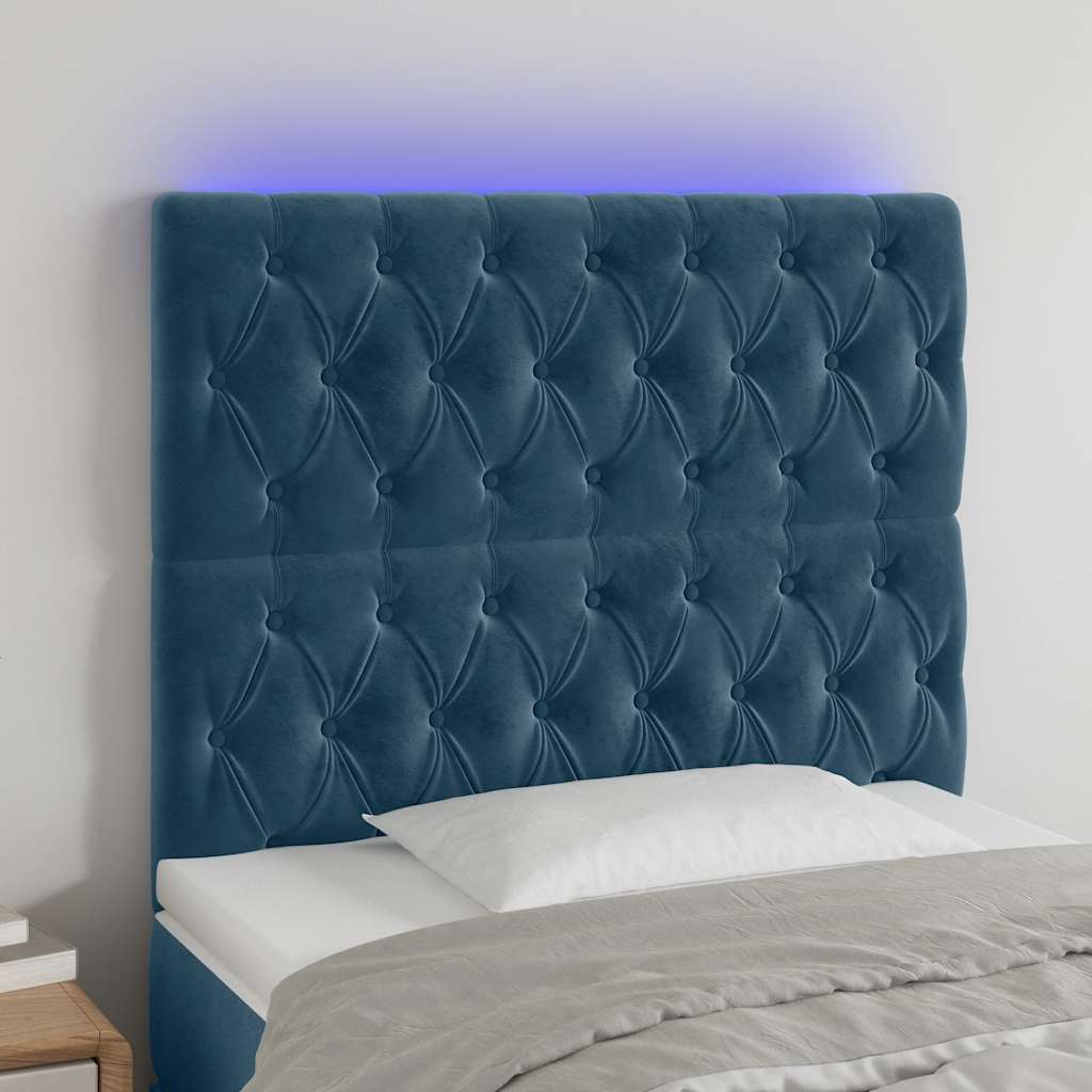 vidaXL Zagłówek do łóżka z LED ciemnoniebieski, 100x7x118/128 cm