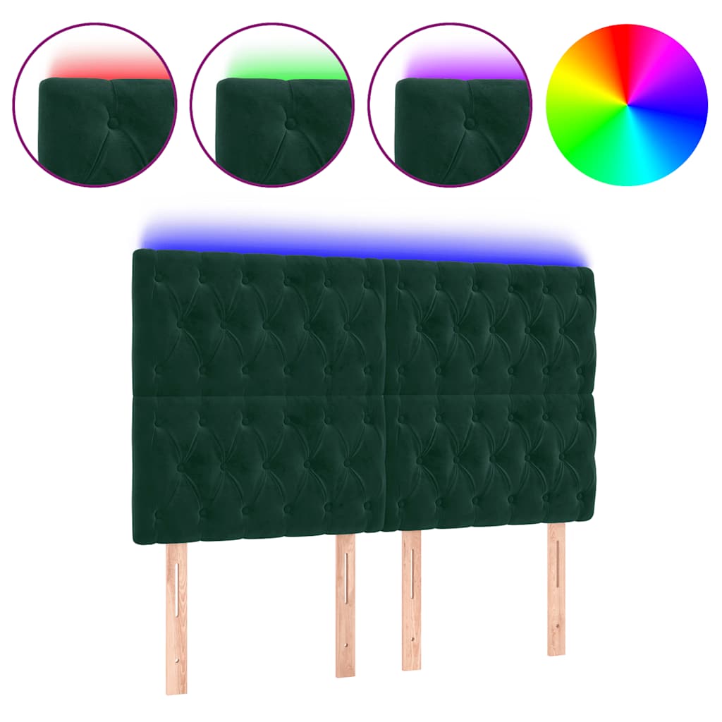 vidaXL Zagłówek do łóżka z LED, ciemnozielony, 144x7x118/128 cm