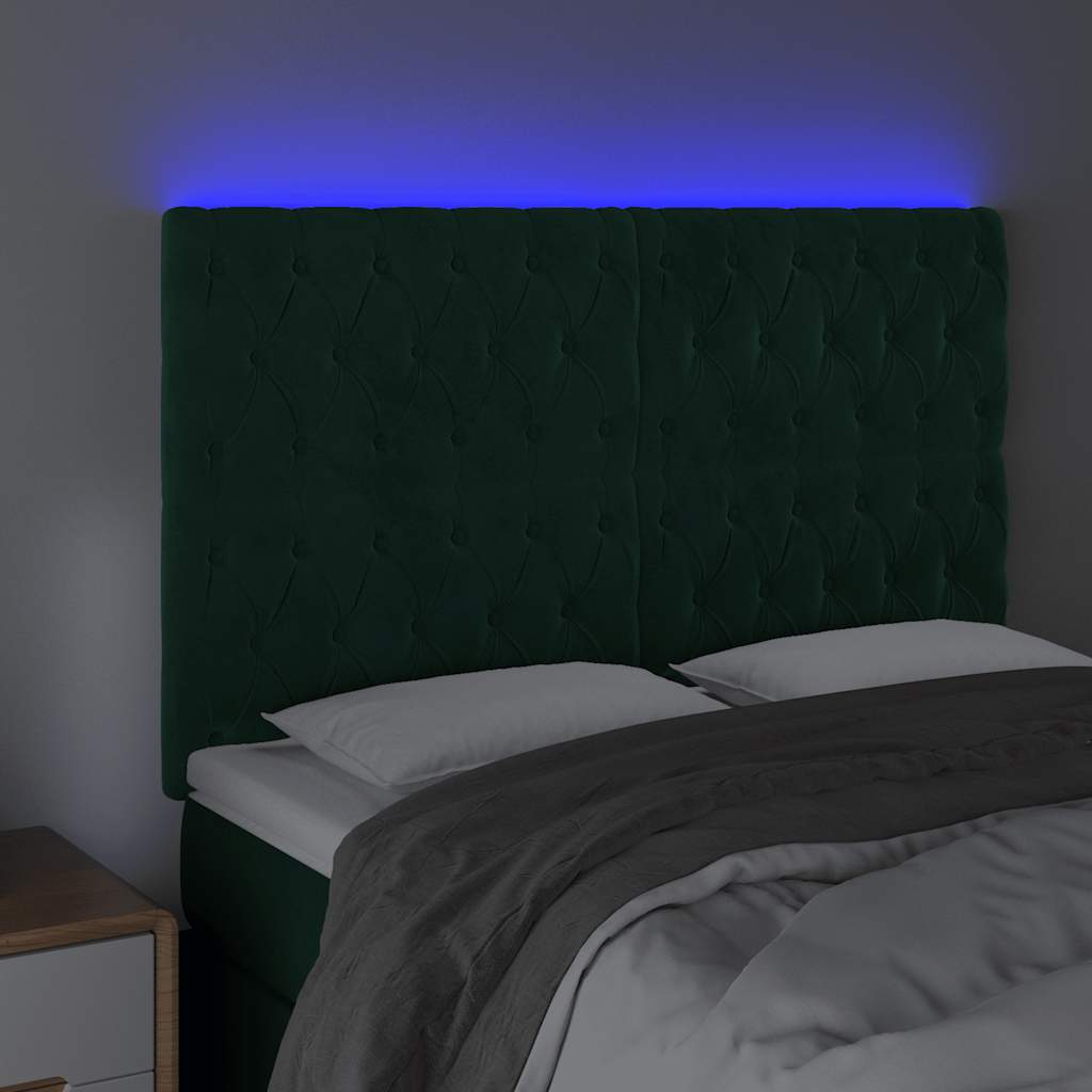 vidaXL Zagłówek do łóżka z LED, ciemnozielony, 144x7x118/128 cm