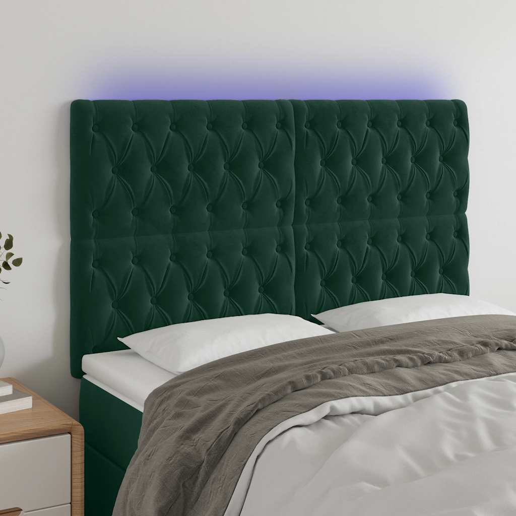 vidaXL Zagłówek do łóżka z LED, ciemnozielony, 144x7x118/128 cm