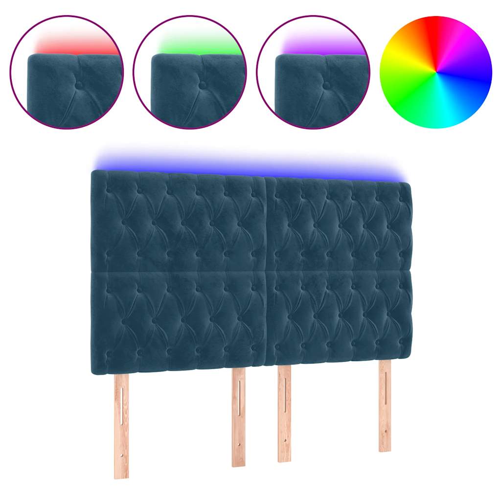 vidaXL Zagłówek do łóżka z LED ciemnoniebieski, 144x7x118/128 cm