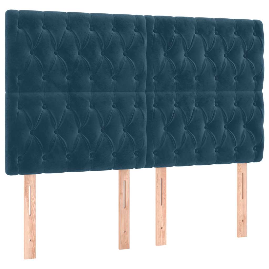 vidaXL Zagłówek do łóżka z LED ciemnoniebieski, 144x7x118/128 cm