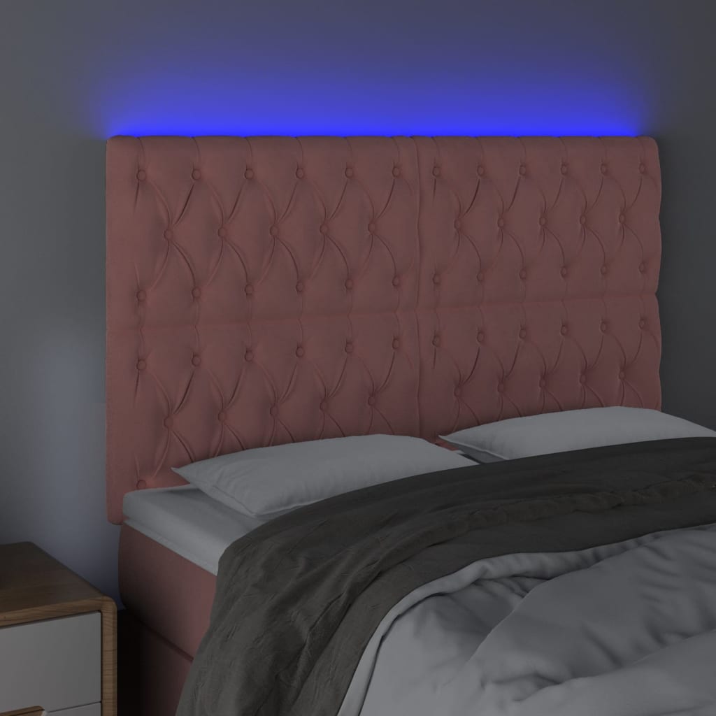 vidaXL Zagłówek do łóżka z LED, różowy, 144x7x118/128 cm, aksamit