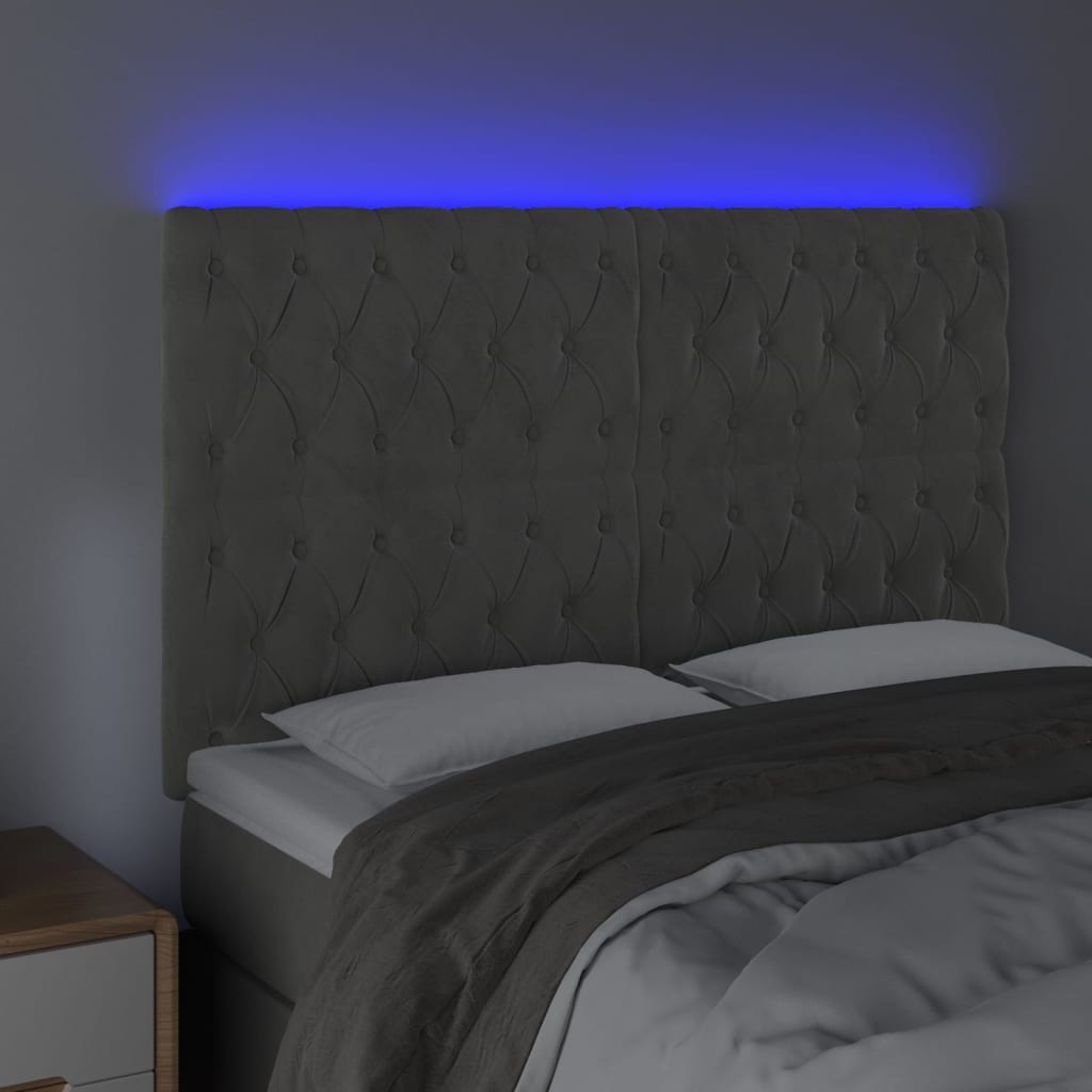 vidaXL Zagłówek do łóżka z LED, jasnoszary, 160x7x118/128 cm, aksamit