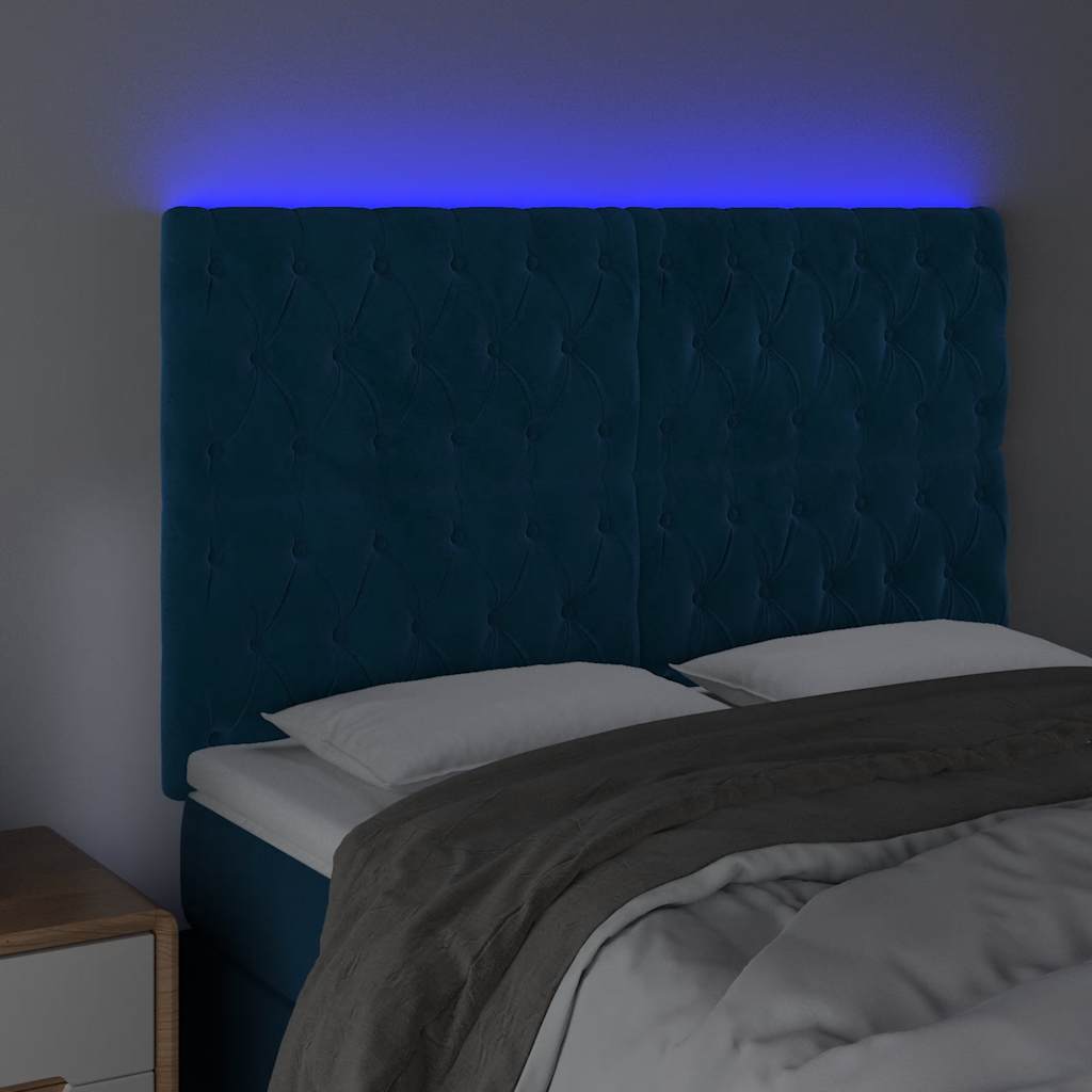 vidaXL Zagłówek do łóżka z LED, ciemnoniebieski, 160x7x118/128 cm