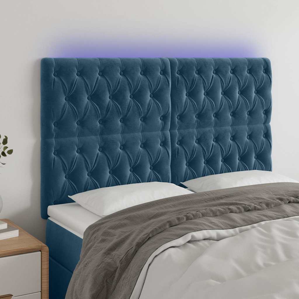 vidaXL Zagłówek do łóżka z LED, ciemnoniebieski, 160x7x118/128 cm