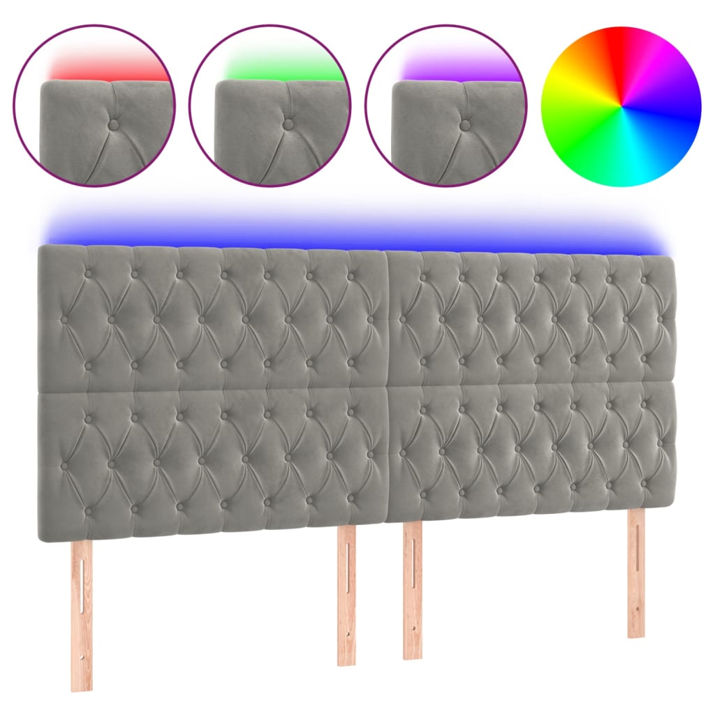 vidaXL Zagłówek do łóżka z LED, jasnoszary, 180x7x118/128 cm, aksamit