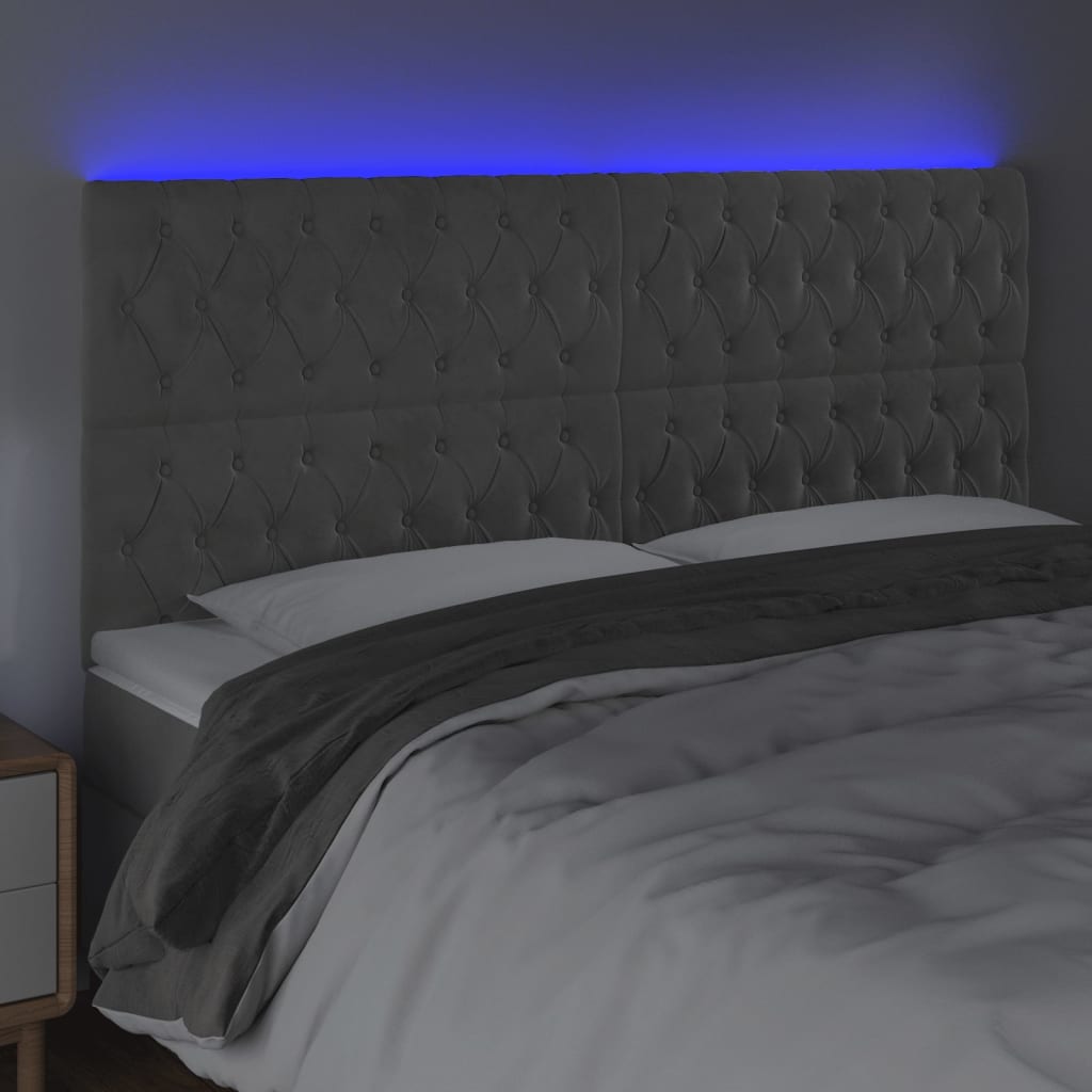 vidaXL Zagłówek do łóżka z LED, jasnoszary, 180x7x118/128 cm, aksamit