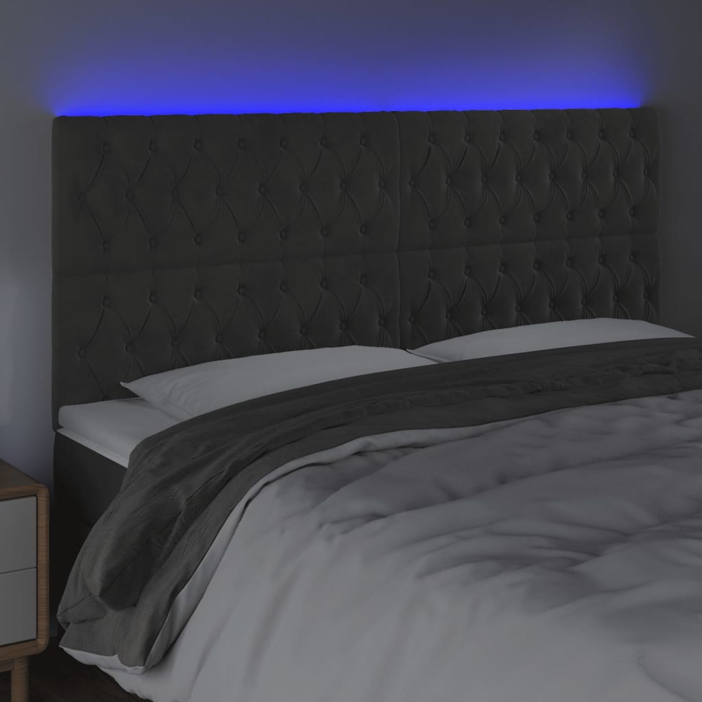 vidaXL Zagłówek do łóżka z LED, ciemnoszary, 180x7x118/128 cm, aksamit