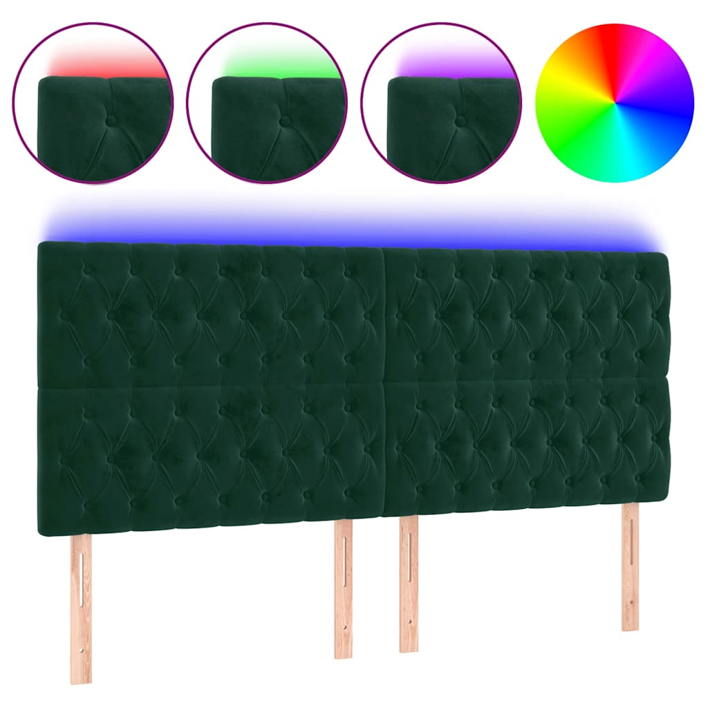 vidaXL Zagłówek do łóżka z LED, ciemnozielony, 180x7x118/128 cm