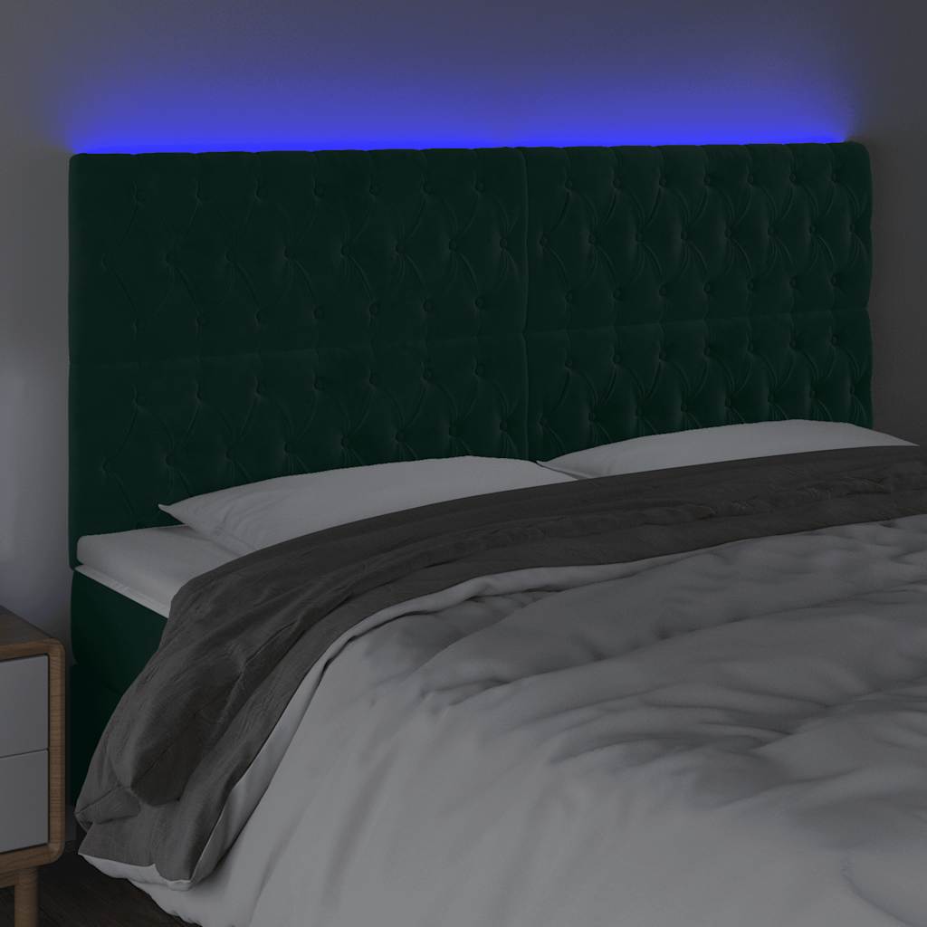 vidaXL Zagłówek do łóżka z LED, ciemnozielony, 180x7x118/128 cm