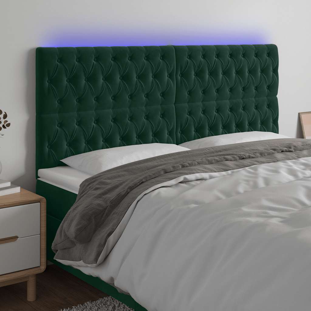 vidaXL Zagłówek do łóżka z LED, ciemnozielony, 180x7x118/128 cm