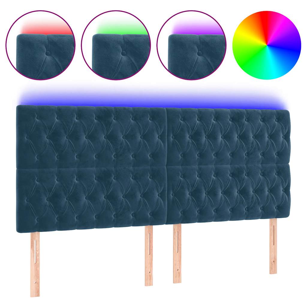 vidaXL Zagłówek do łóżka z LED, ciemnoniebieski, 180x7x118/128 cm