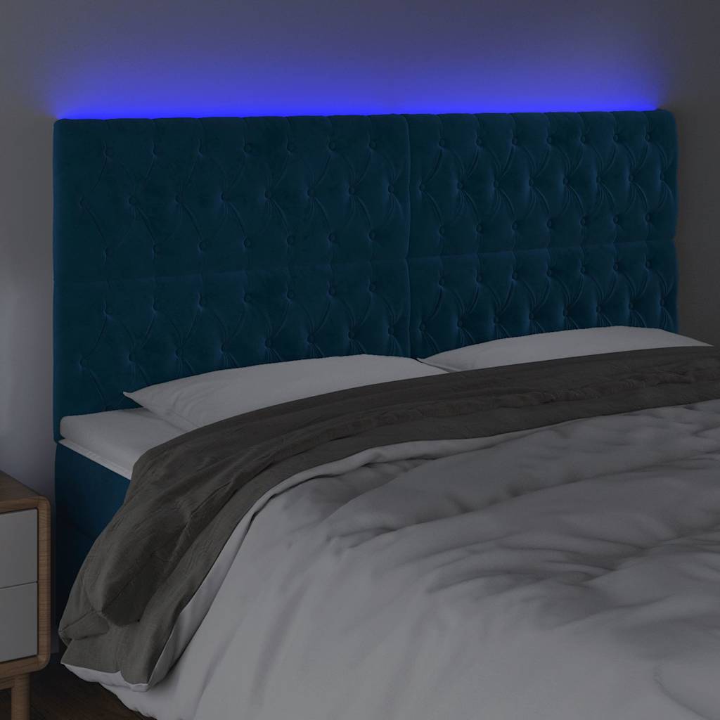 vidaXL Zagłówek do łóżka z LED, ciemnoniebieski, 180x7x118/128 cm