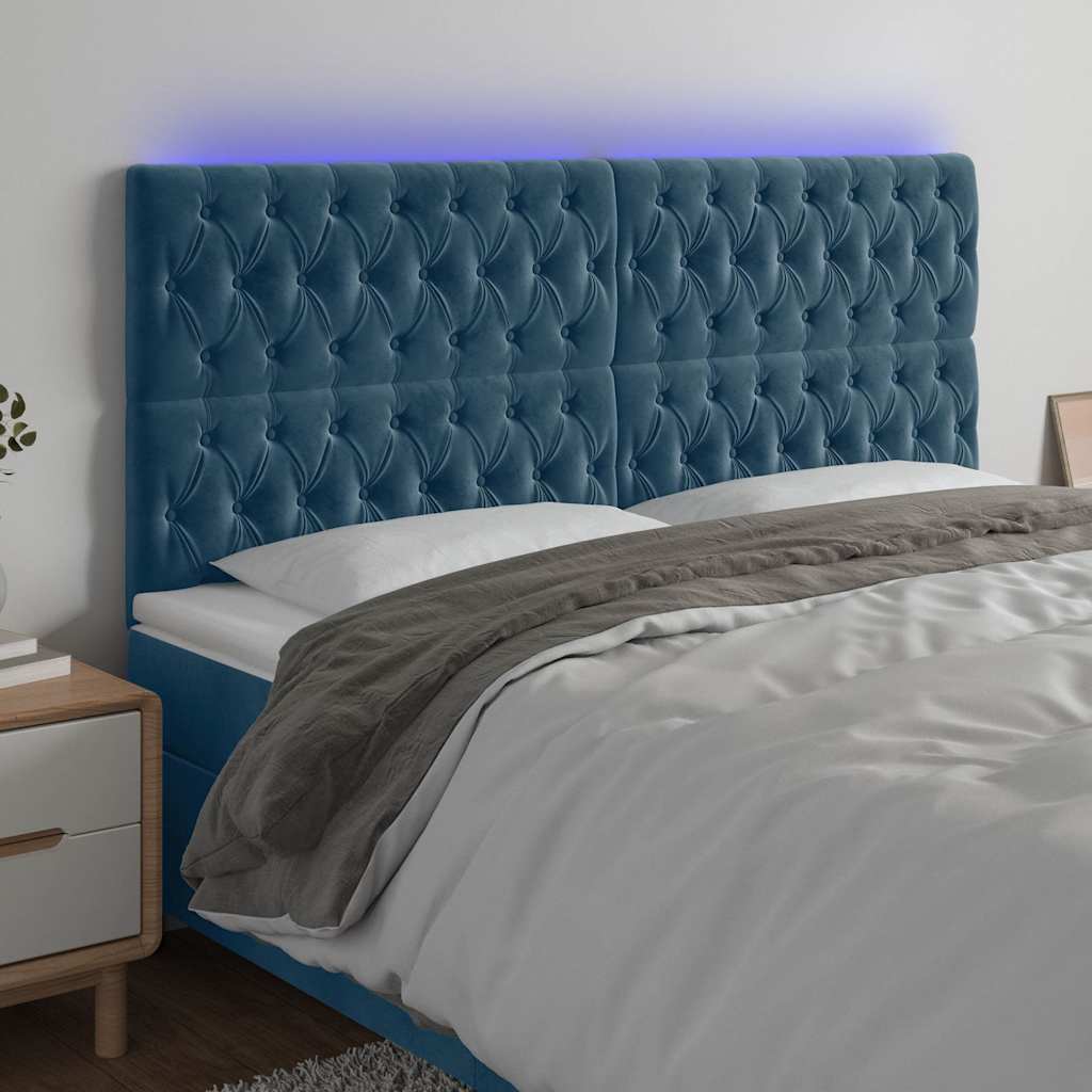 vidaXL Zagłówek do łóżka z LED, ciemnoniebieski, 180x7x118/128 cm