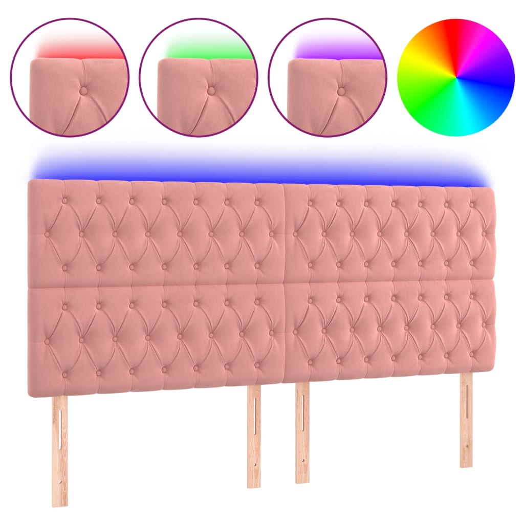 vidaXL Zagłówek do łóżka z LED, różowy, 180x7x118/128 cm, aksamit