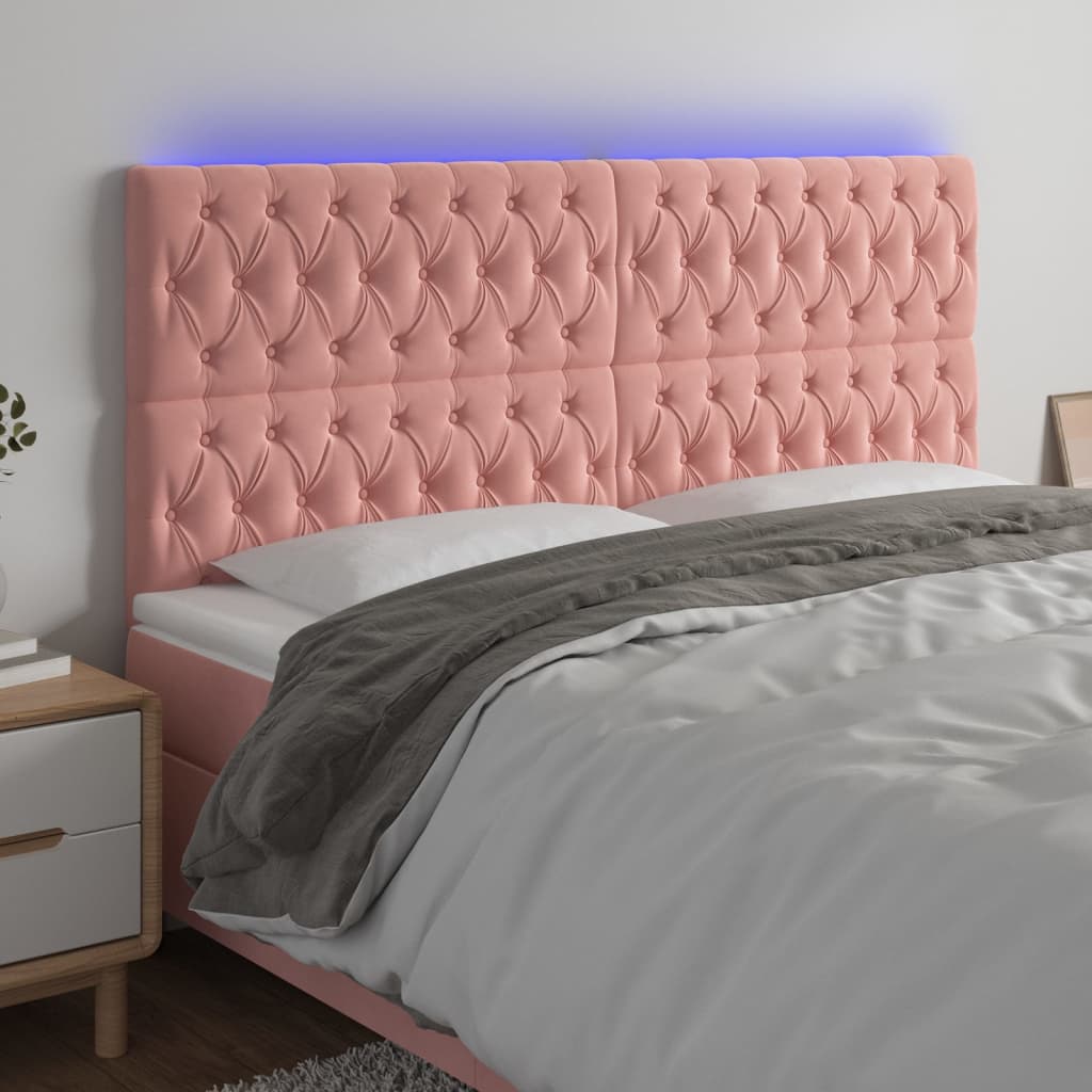 vidaXL Zagłówek do łóżka z LED, różowy, 180x7x118/128 cm, aksamit