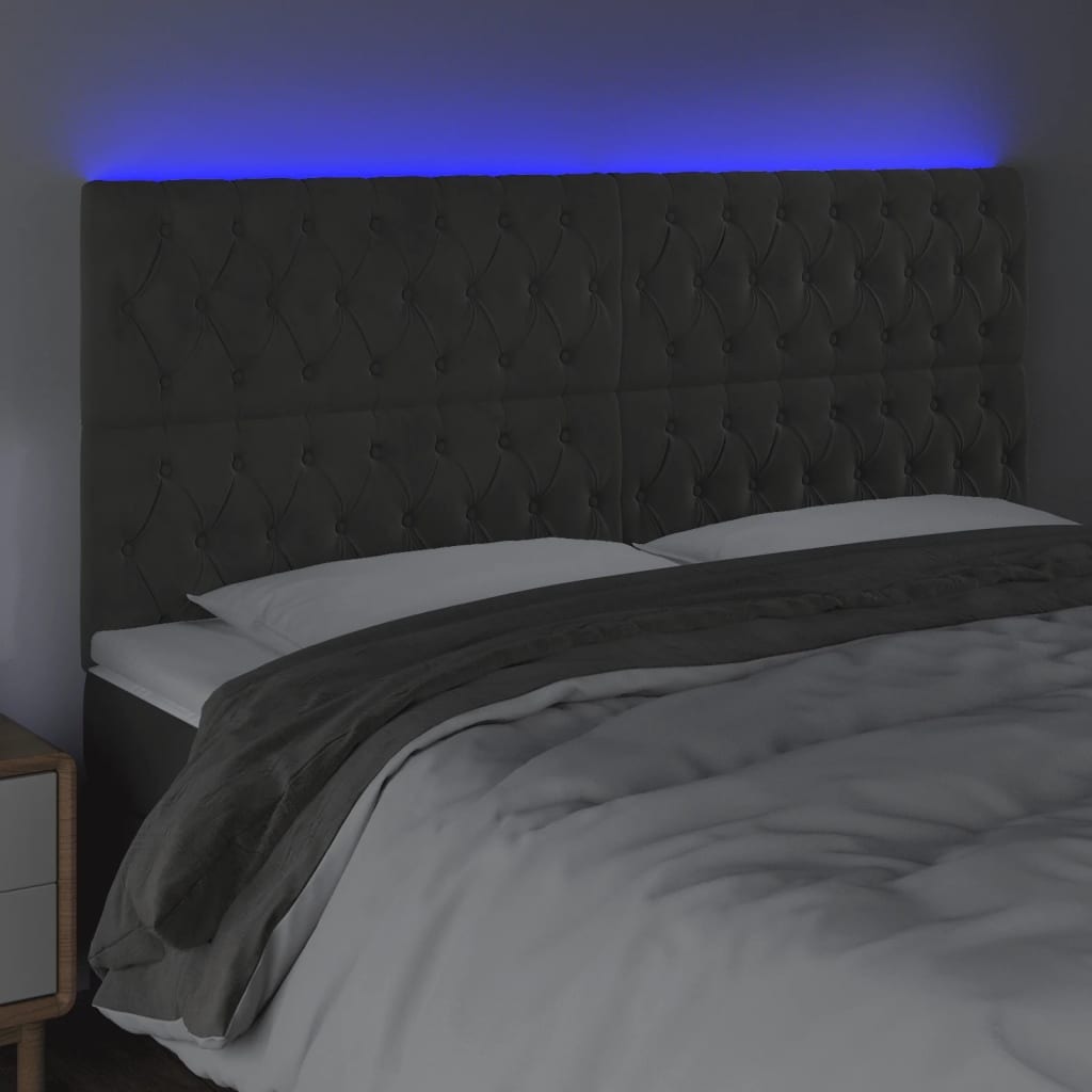 vidaXL Zagłówek do łóżka z LED, ciemnoszary, 200x7x118/128 cm, aksamit