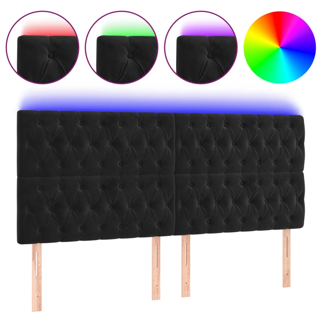 vidaXL Zagłówek do łóżka z LED, czarny, 200x7x118/128 cm, aksamit