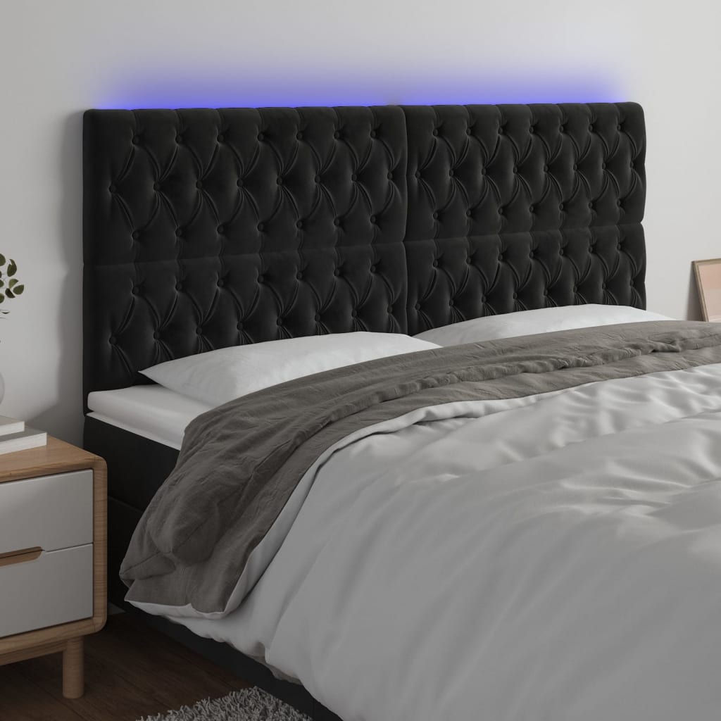 vidaXL Zagłówek do łóżka z LED, czarny, 200x7x118/128 cm, aksamit