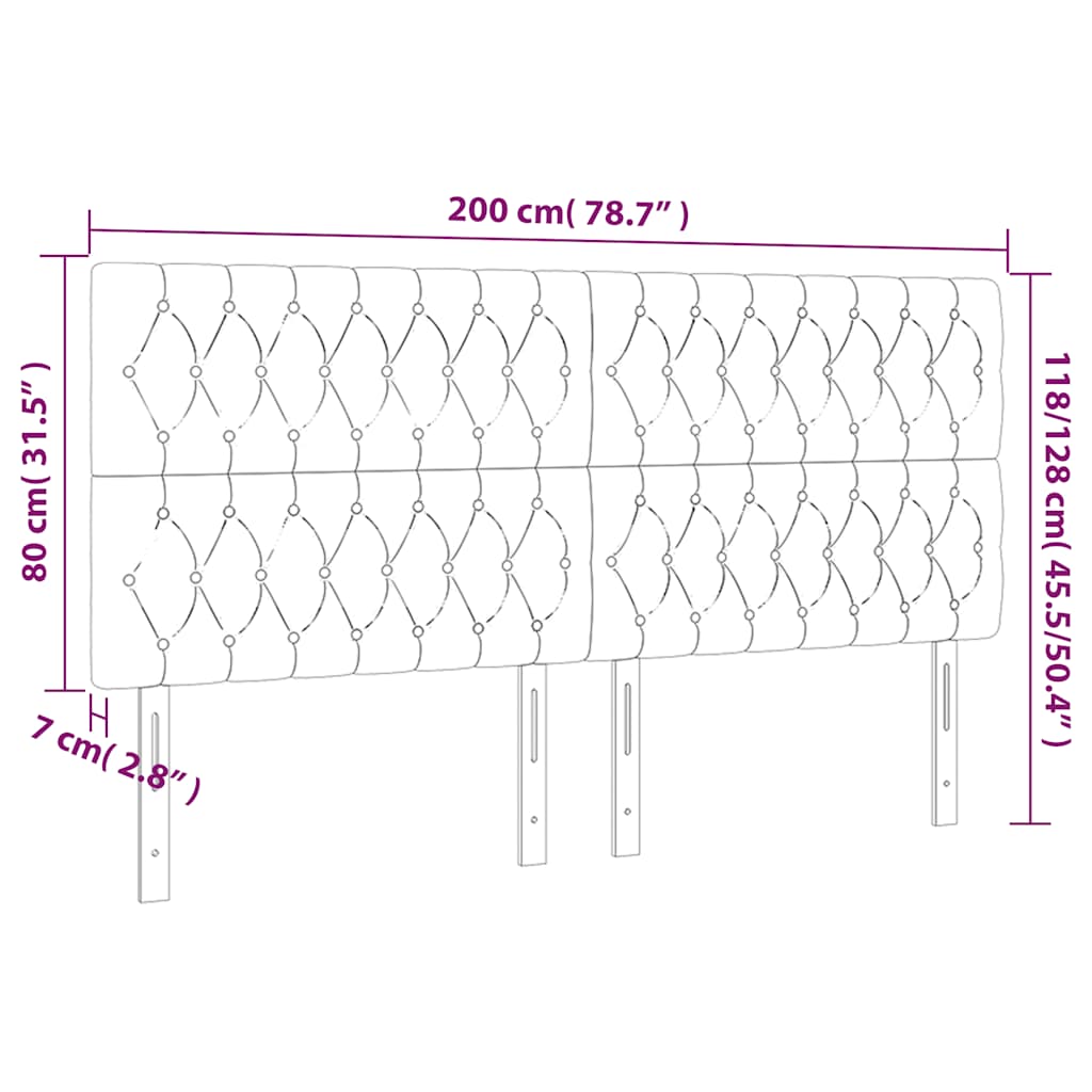 vidaXL Zagłówek do łóżka z LED, ciemnozielony, 200x7x118/128 cm