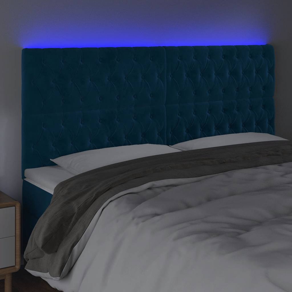 vidaXL Zagłówek do łóżka z LED, ciemnoniebieski, 200x7x118/128 cm