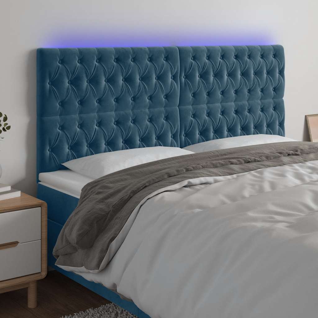 vidaXL Zagłówek do łóżka z LED, ciemnoniebieski, 200x7x118/128 cm