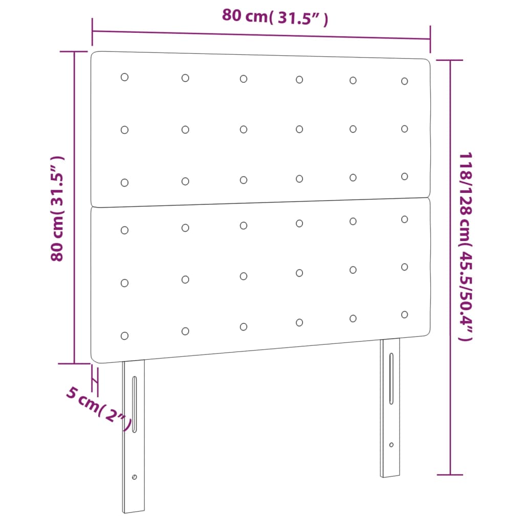 vidaXL Zagłówek do łóżka z LED, jasnoszary, 80x5x118/128 cm, tkanina