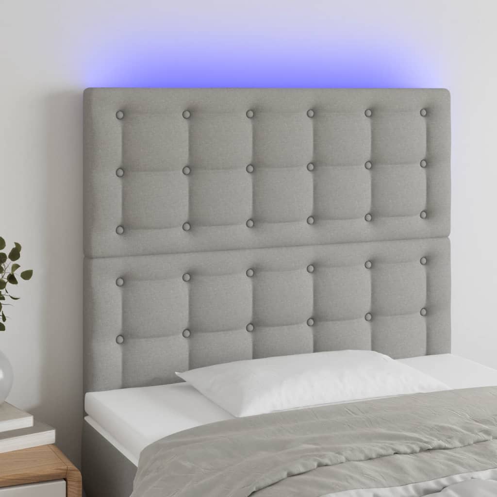 vidaXL Zagłówek do łóżka z LED, jasnoszary, 80x5x118/128 cm, tkanina