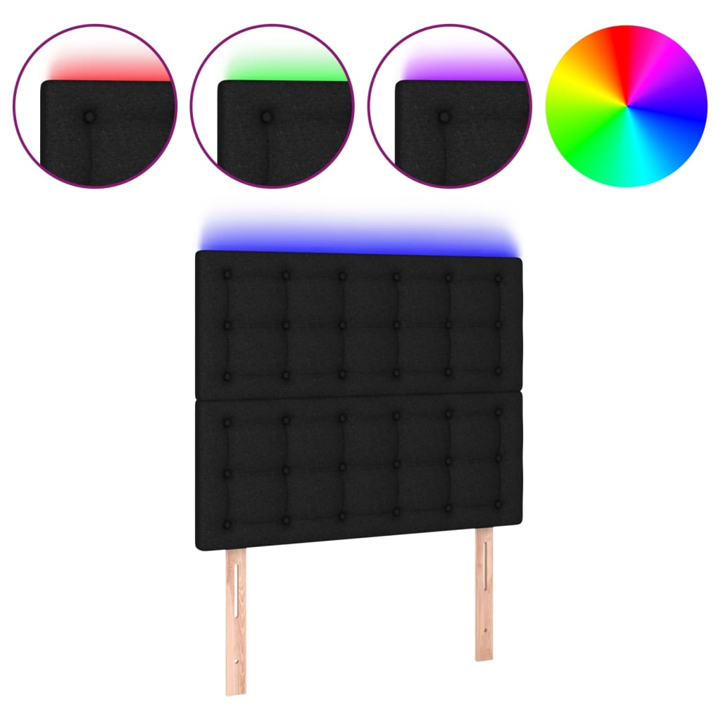 vidaXL Zagłówek do łóżka z LED, czarny, 80x5x118/128 cm, tkanina