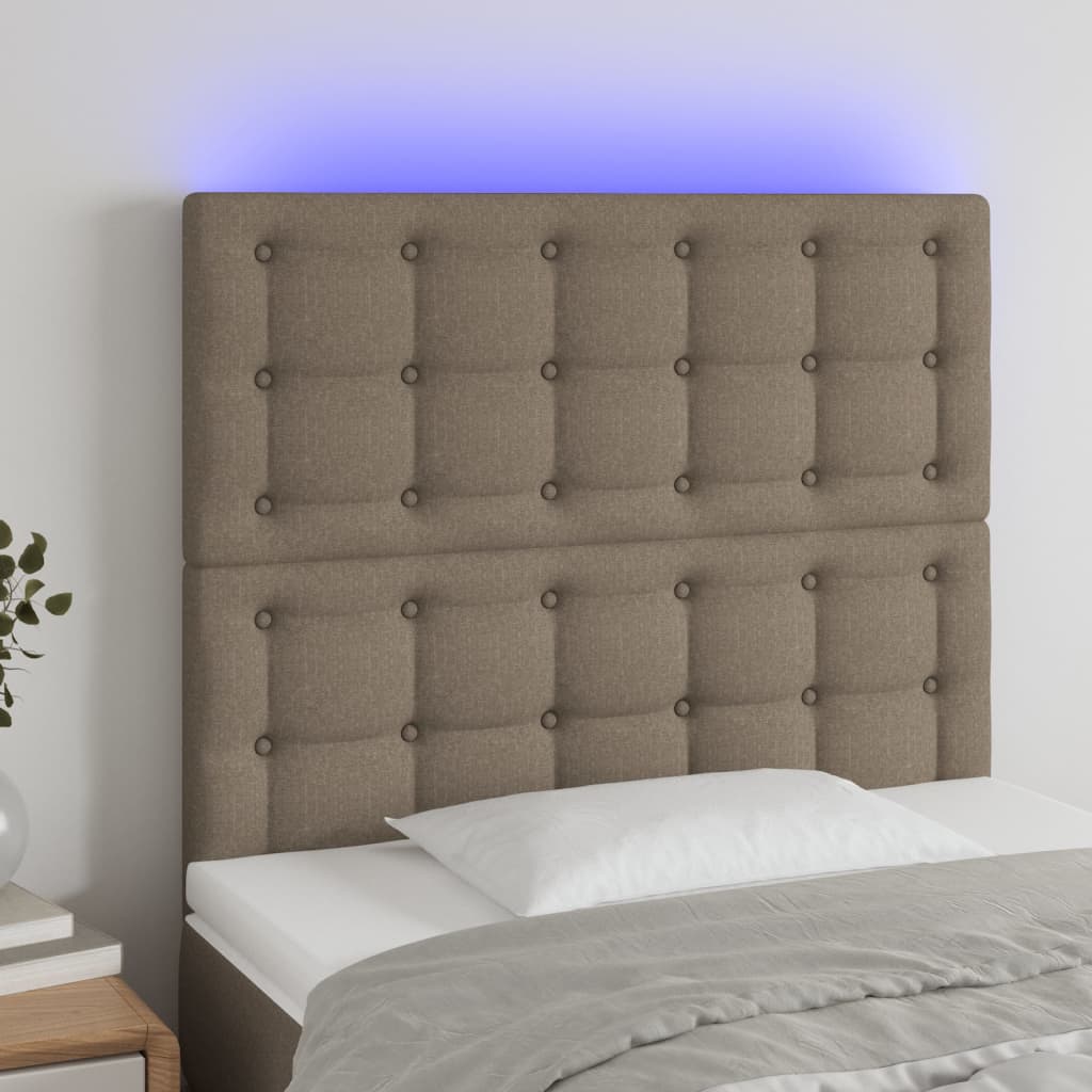 vidaXL Zagłówek do łóżka z LED, taupe, 80x5x118/128 cm, tkanina