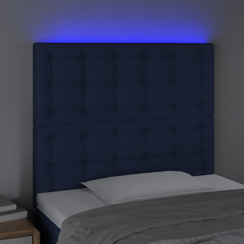 vidaXL Zagłówek do łóżka z LED, niebieski, 80x5x118/128 cm, tkanina