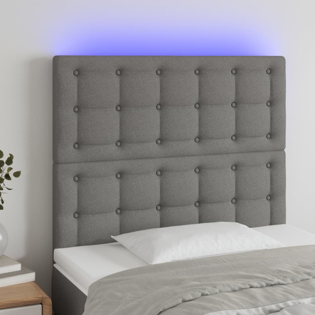 vidaXL Zagłówek do łóżka z LED, ciemnoszary, 90x5x118/128 cm, tkanina
