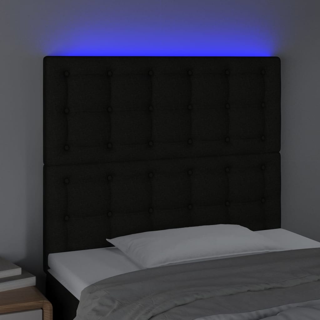 vidaXL Zagłówek do łóżka z LED, czarny, 90x5x118/128 cm, tkanina