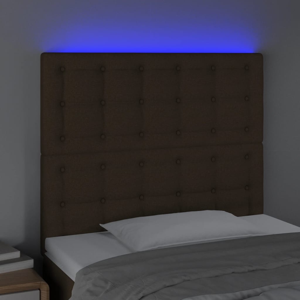 vidaXL Zagłówek do łóżka z LED ciemnobrązowy, 90x5x118/128 cm tkanina