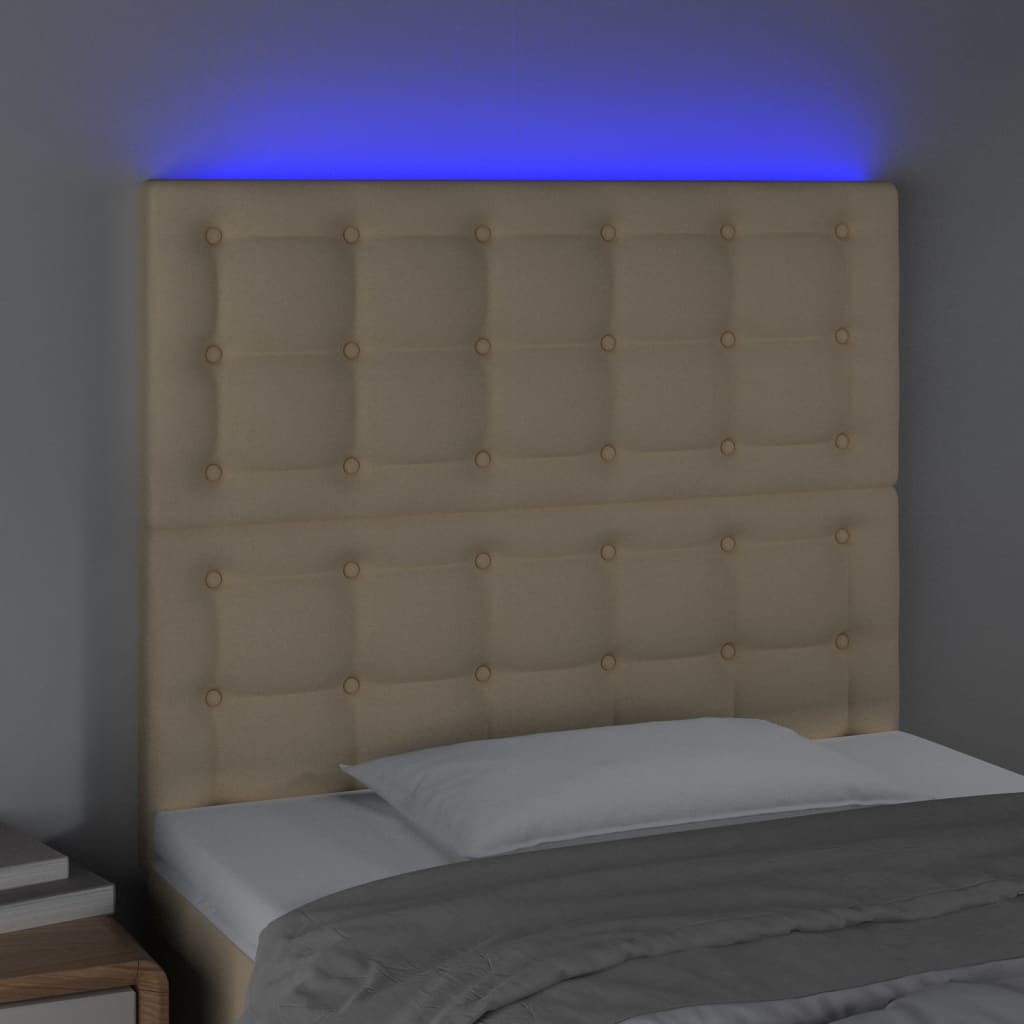 vidaXL Zagłówek do łóżka z LED, kremowy, 90x5x118/128 cm, tkanina