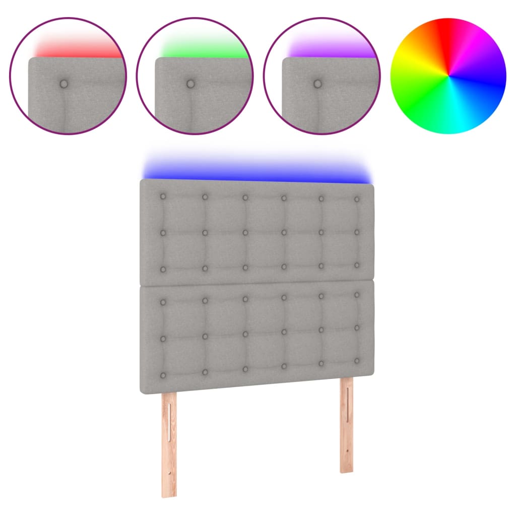 vidaXL Zagłówek do łóżka z LED, jasnoszary, 100x5x118/128 cm, tkanina