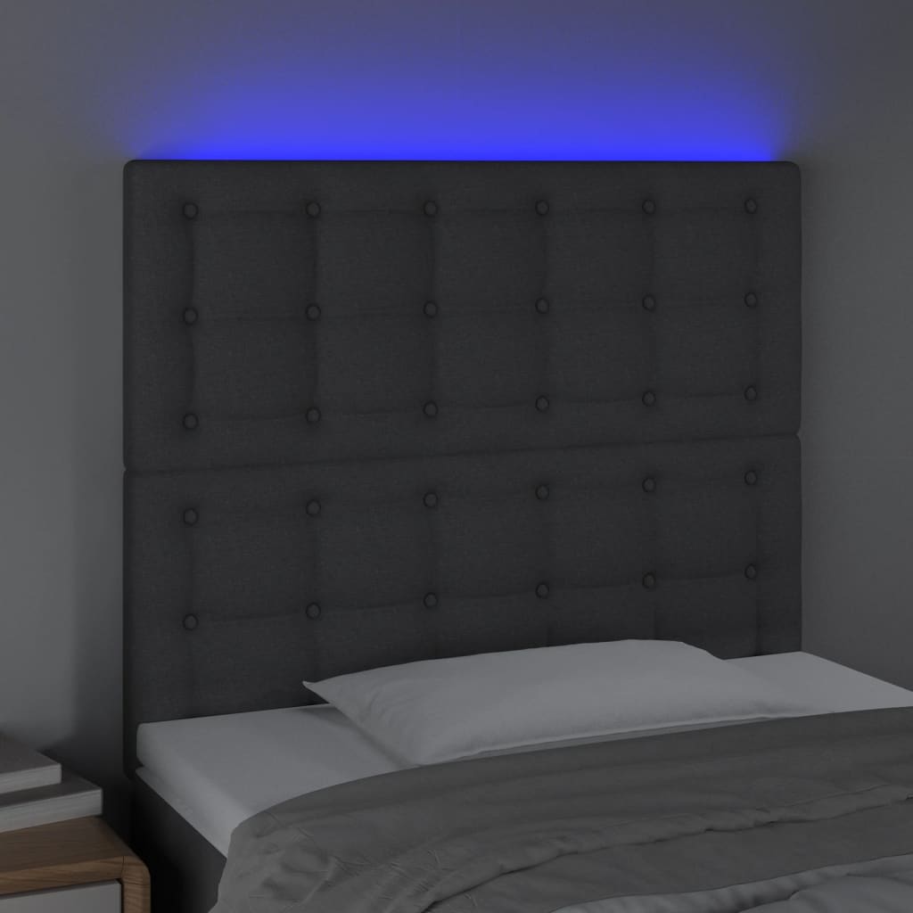 vidaXL Zagłówek do łóżka z LED, ciemnoszary, 100x5x118/128 cm, tkanina