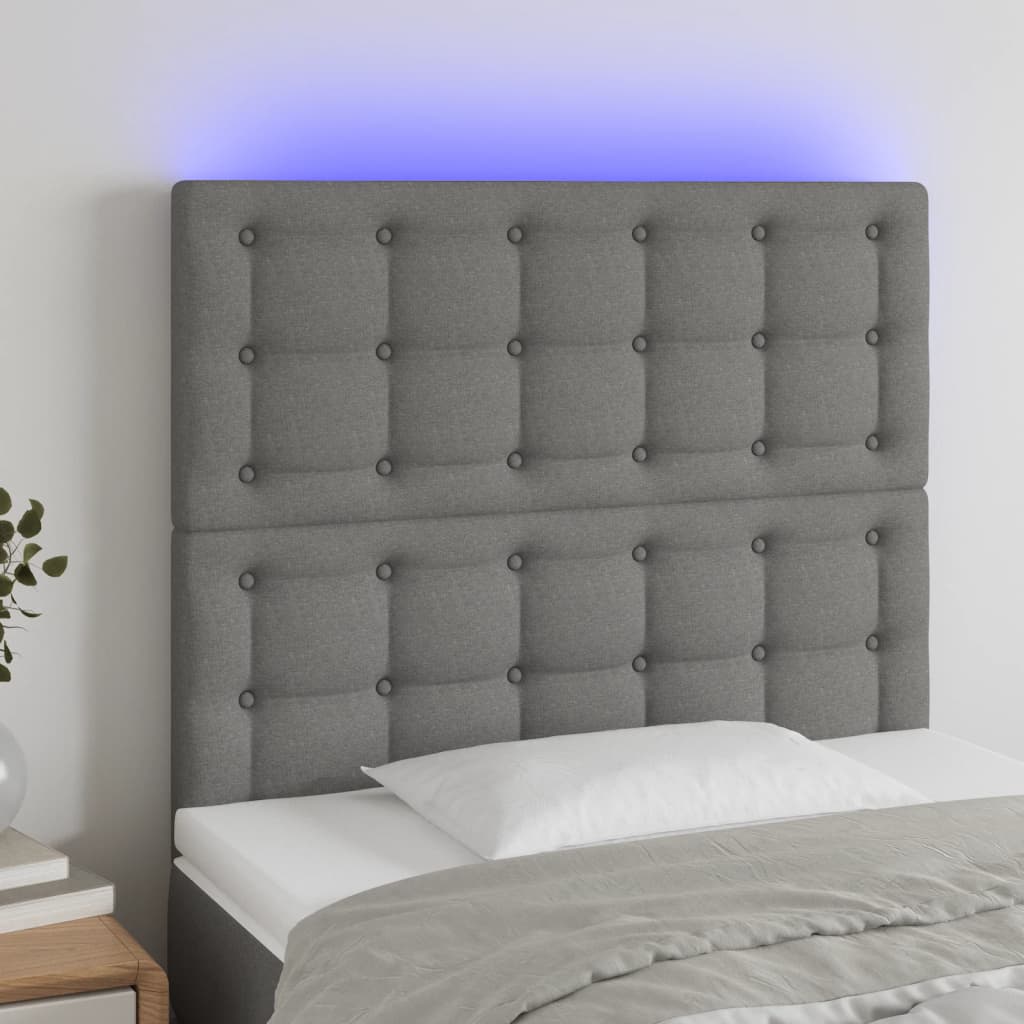 vidaXL Zagłówek do łóżka z LED, ciemnoszary, 100x5x118/128 cm, tkanina