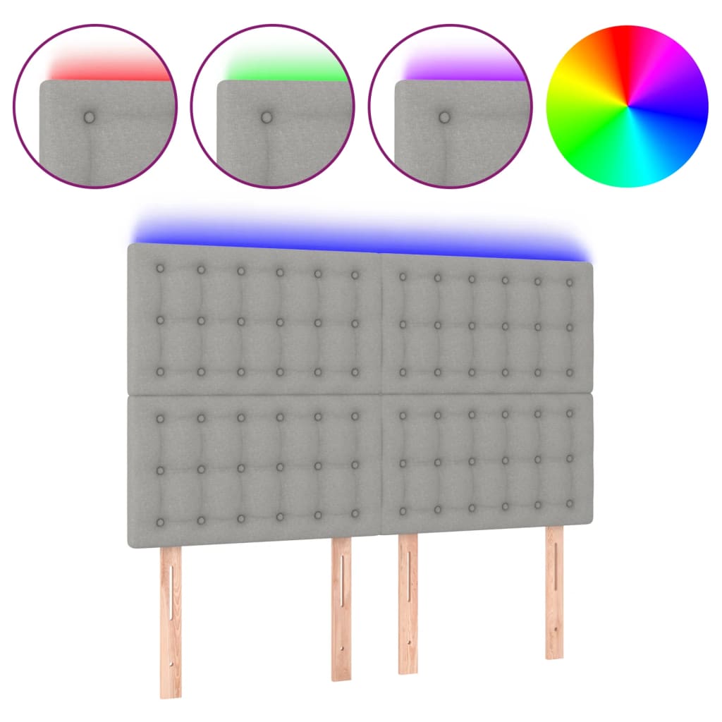 vidaXL Zagłówek do łóżka z LED, jasnoszary, 144x5x118/128 cm, tkanina