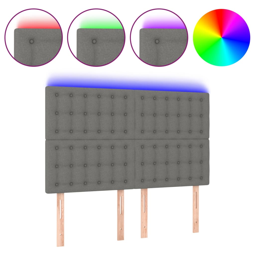 vidaXL Zagłówek do łóżka z LED, ciemnoszary, 144x5x118/128 cm, tkanina